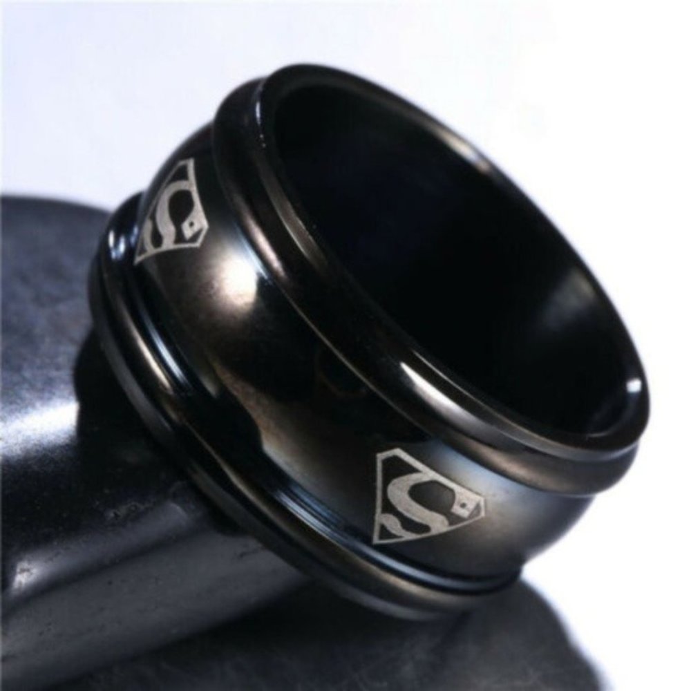 Black Super Hero Stainless Steel 10mm Ring Unisex